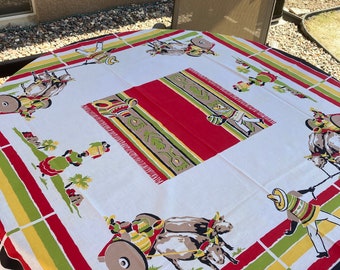 Startex Retro Vintage Tablecloth, "Mexican Village" WOW!..