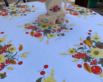 MCM vintage tablecloth, Classic Wilendur  Fall Festival Flowers and fruits. WOW!
