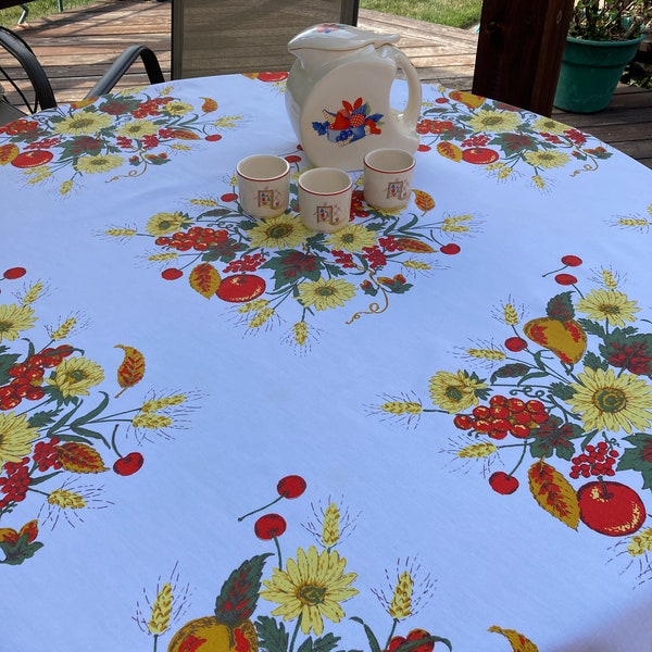 MCM vintage tablecloth, Classic Wilendur  Fall Festival Flowers and fruits. WOW!