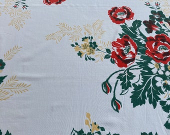 Vintage  tablecloth. "Fiatelle signed "Red Poppies"  yellowish border, sprigs of  Daises"  WOW!