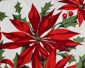 Vintage Classic Wilendur  X Mas  tablecloth  "Bells, Holly  and the Ivy, Poinsettias and  fauna. WOW!