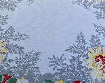 Vintage Tablecloth.  Circa late 1940s early  50's "Tropical  Rainforest Flowers and fauna" WOW!