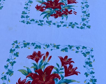 Classic Wilendur  vintage tablecloth."Red Day Lilies"..WOW!