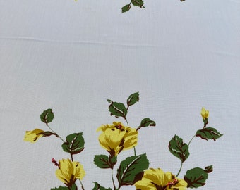 Vintage  tablecloth,Breath taking Yellow  Hibiscus  and  fauna WOW!