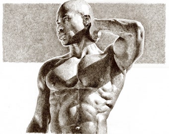 Desert Sun, 8.5x11 or 13x19, Head and Upper Torso of Muscular Black Man