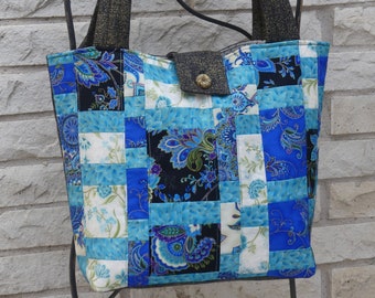 Quilted Tote Bag - Asian-inspired Teals #3