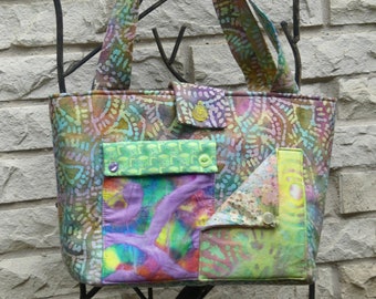 Pastel Green Floral Tote Bag 100% Cotton Handmade Lightweight SchoolWorkBeachPark Tote
