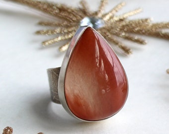 Fits Size 8 - Persimmon Ring - High Domed Rutilated Red Quartz Ring - Sterling Silver Modern Gemstone Jewelry Ring