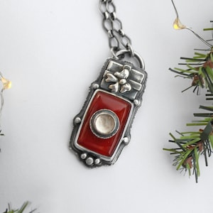 Sterling Silver Stone on Stone Carnelian and Quartz Necklace Holiday Gift Necklace Christmas Present Jewelry Red Gemstone Jewelry image 1