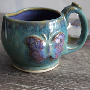 10 oz. Butterfly Pottery Creamer in Purple and Blue Green - Handmade Ceramic Small Pitcher - Coffee and Tea Clay Creamer - Gifts for Her