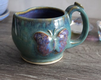 10 oz. Butterfly Pottery Creamer in Purple and Blue Green - Handmade Ceramic Small Pitcher - Coffee and Tea Clay Creamer - Gifts for Her