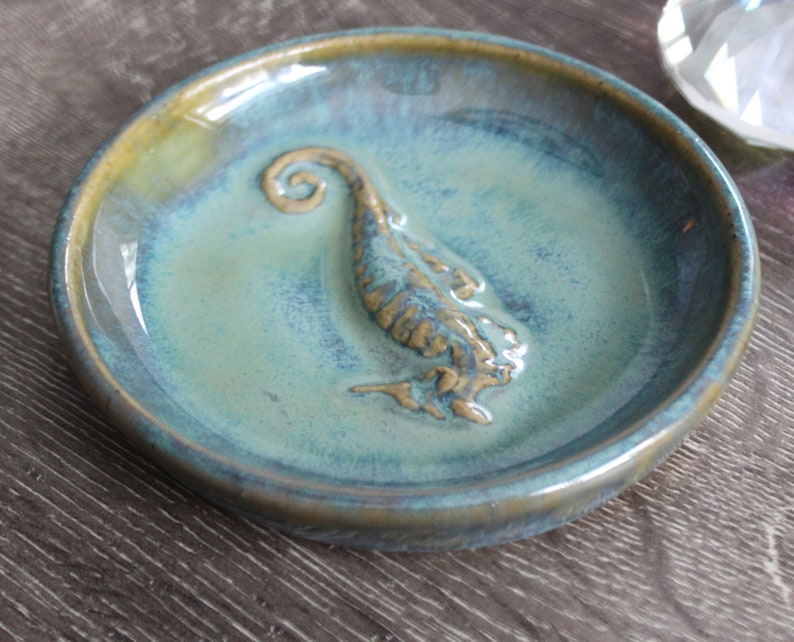 Ceramic Seahorse Trinket Dish in Turquoise Handmade Sea Ceramic Pottery Jewelry Dish Ocean Clay Art image 7
