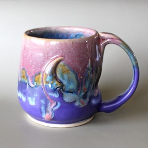 Handmade Celestial Mug: Purple Turquoise Crescent Moon and Stars, 12 oz