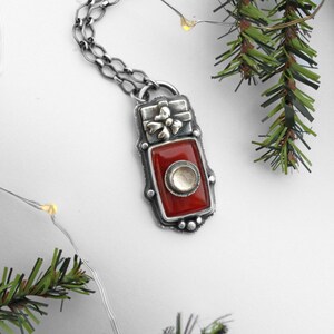 Sterling Silver Stone on Stone Carnelian and Quartz Necklace Holiday Gift Necklace Christmas Present Jewelry Red Gemstone Jewelry image 3