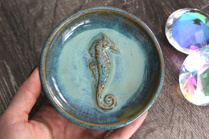 Ceramic Seahorse Trinket Dish in Turquoise Handmade Sea Ceramic Pottery Jewelry Dish Ocean Clay Art image 6