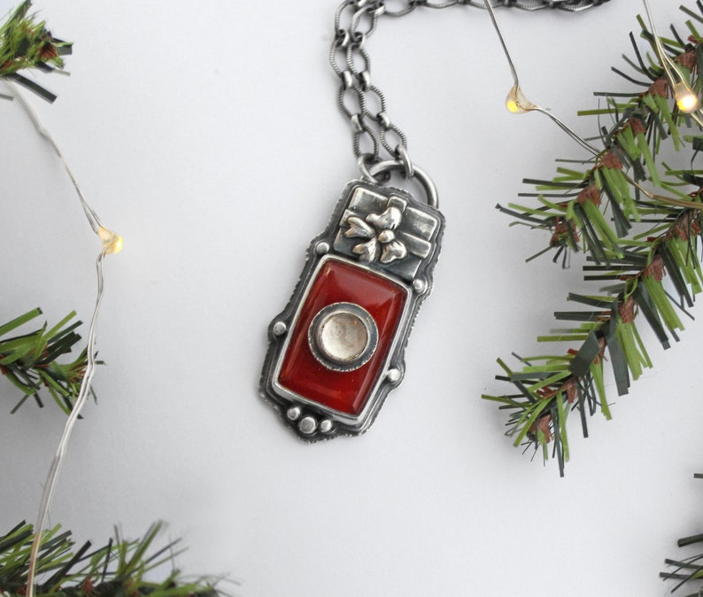 Sterling Silver Stone on Stone Carnelian and Quartz Necklace Holiday Gift Necklace Christmas Present Jewelry Red Gemstone Jewelry image 1