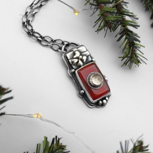 Sterling Silver Stone on Stone Carnelian and Quartz Necklace Holiday Gift Necklace Christmas Present Jewelry Red Gemstone Jewelry image 7