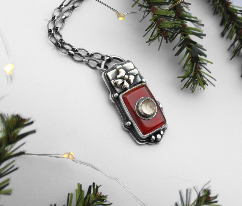 Sterling Silver Stone on Stone Carnelian and Quartz Necklace Holiday Gift Necklace Christmas Present Jewelry Red Gemstone Jewelry image 7