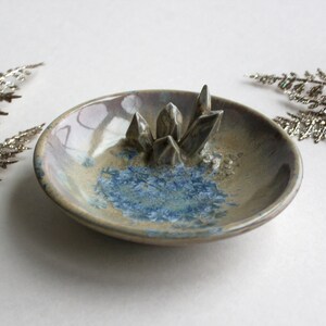 Ceramic Crystal Trinket Dish in Lavender, Cream, and Blue Handmade Ceramic Pottery Jewelry Dish Crystalline Clay Art Gifts for Her image 8