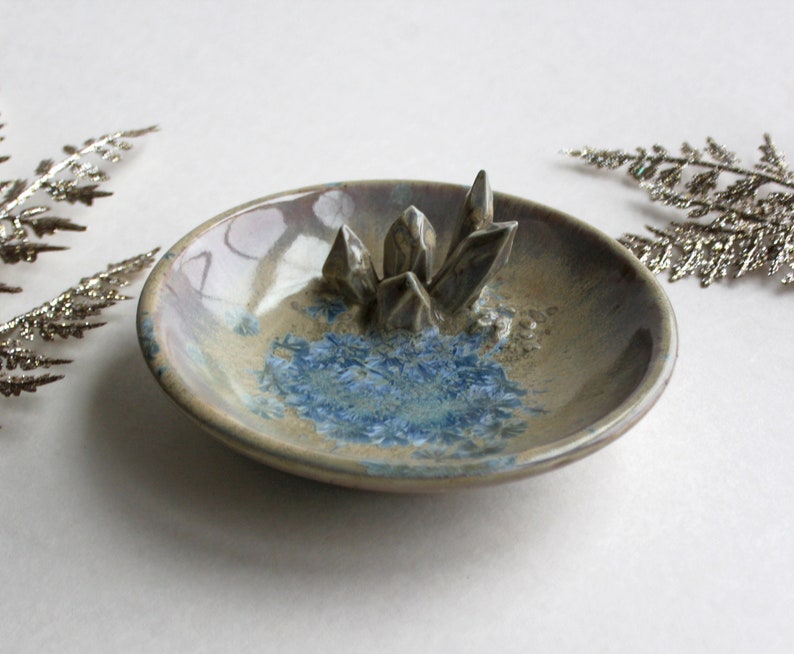 Ceramic Crystal Trinket Dish in Lavender, Cream, and Blue Handmade Ceramic Pottery Jewelry Dish Crystalline Clay Art Gifts for Her image 8