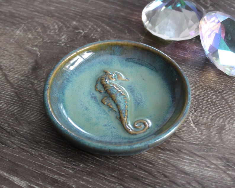 Ceramic Seahorse Trinket Dish in Turquoise Handmade Sea Ceramic Pottery Jewelry Dish Ocean Clay Art image 5