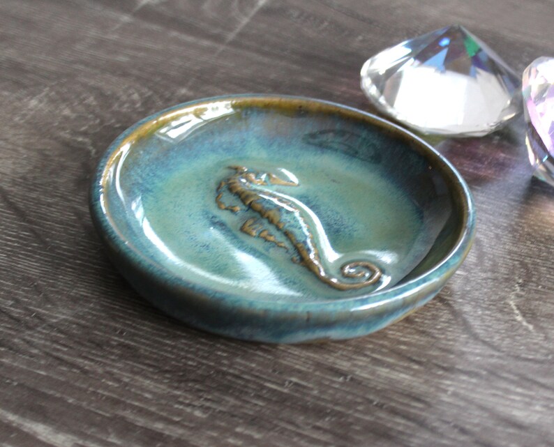 Ceramic Seahorse Trinket Dish in Turquoise Handmade Sea Ceramic Pottery Jewelry Dish Ocean Clay Art image 3