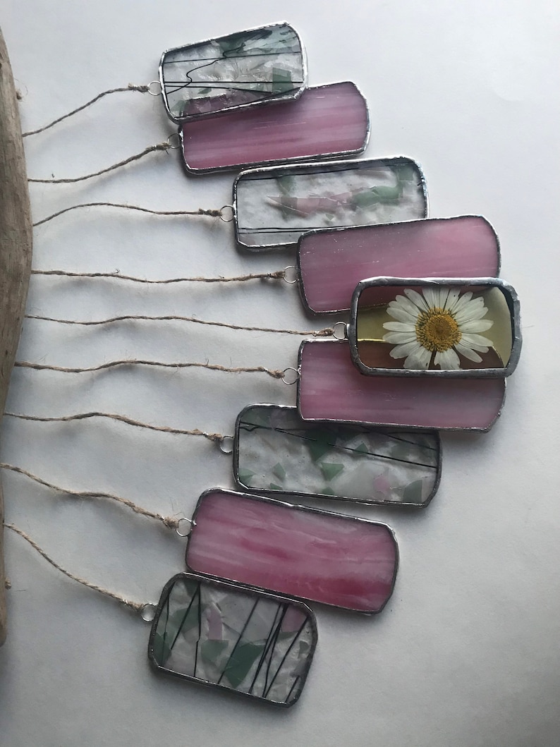 Pressed Flowers Stained Glass Wind Chime Sun Catcher Mobile