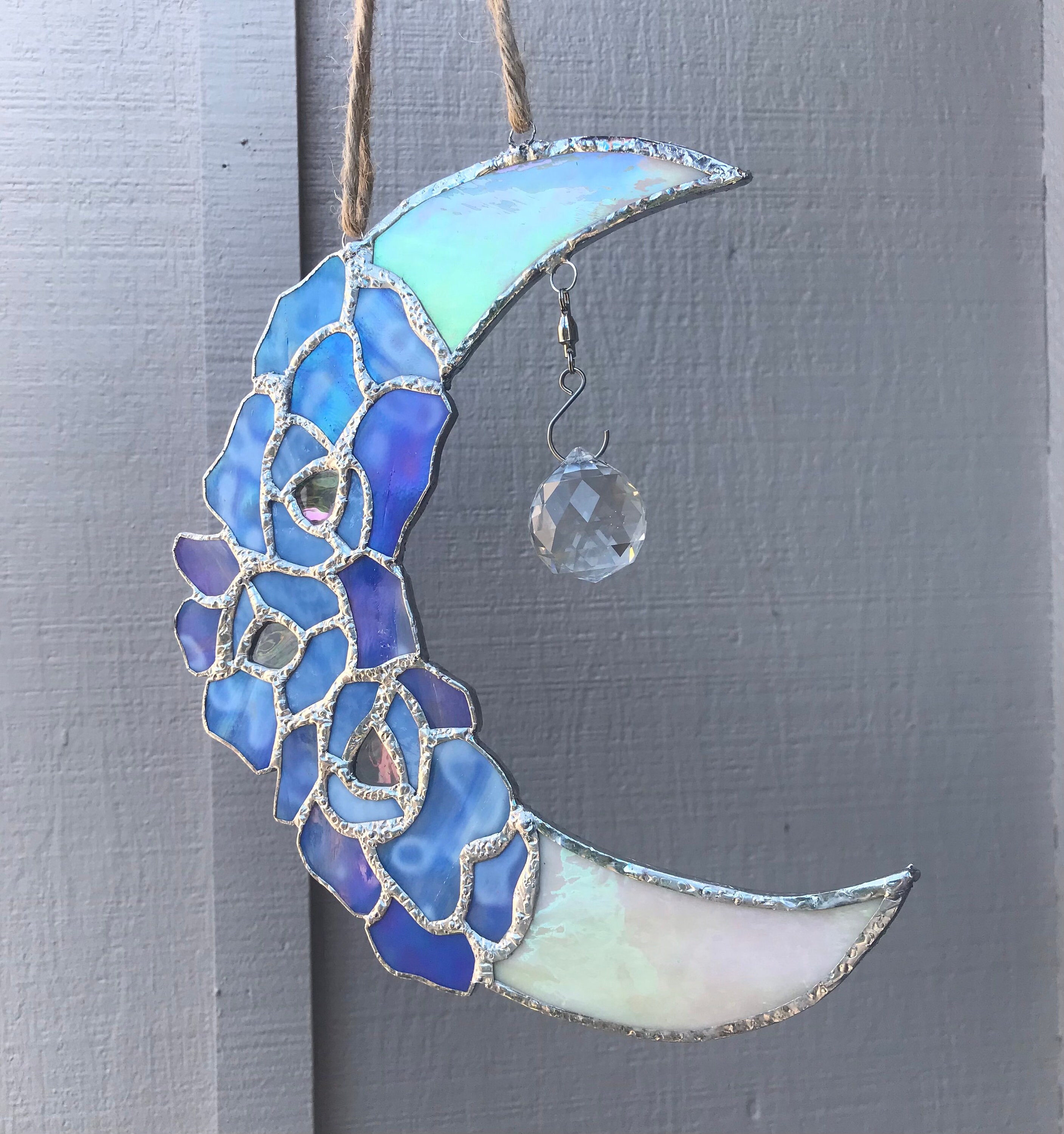 Iridescent Stained Glass Floral Crescent Moon Etsy UK