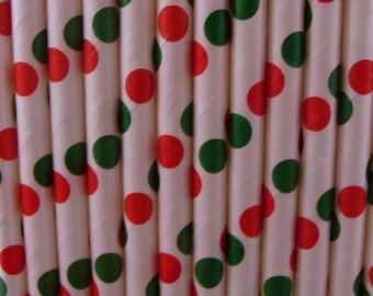 Holiday Polka Dot Paper Straws Qty 25