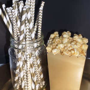 Party Pack Gold or Silver: Popcorn Boxes, paper straws