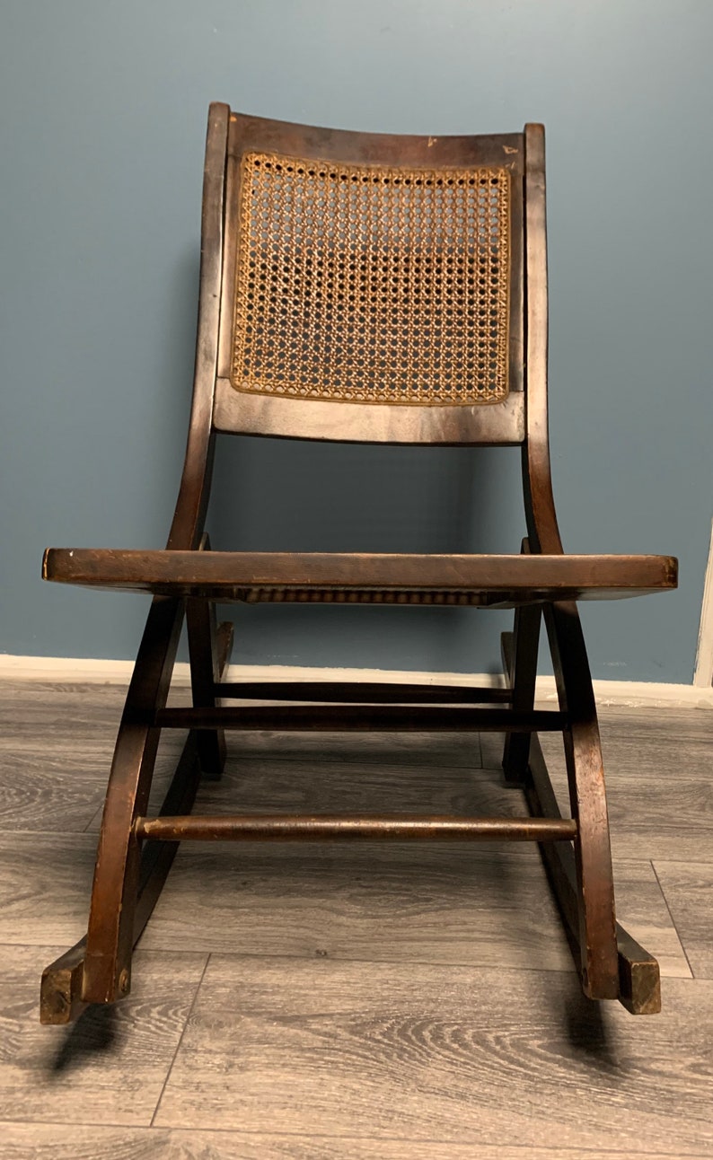 Vintage Folding Cane Wicker Rocking Chair | Etsy