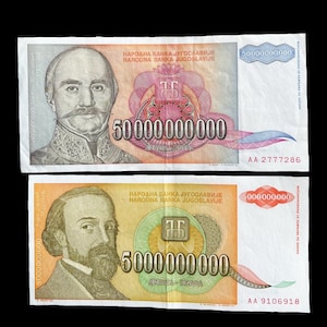 Yugoslavia 5 50 Billion Dinara 1993 Banknotes Hyperinflation Currency Money