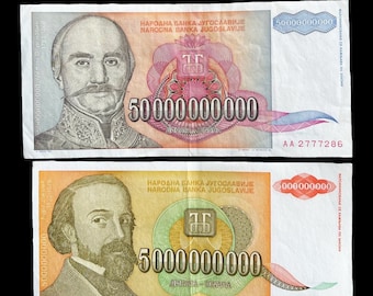 Yugoslavia 5 50 Billion Dinara 1993 Banknotes Hyperinflation Currency Money
