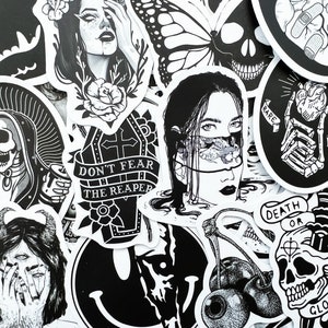 100 Cool Black and White Goth Laptop Stickers Dark Skull Tattoo Decals ...