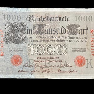 1910 Deutschland 1000 Mark Pre WWI WWII Banknote Welt Papiergeld Kaiser Reich