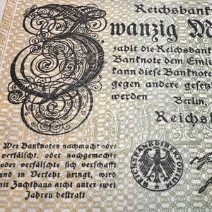 1923 German 20 Million Mark Banknote WW1 WWI Military Inflation Period Item