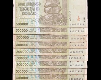 10x Zimbabwe 500000 Dollar Bill Banknote Paper Money 2008 World Currency