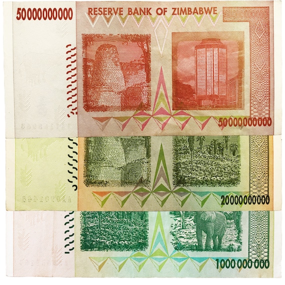 ジンバブエ 10億、200億、500億ドル紙幣 お金 通貨 ハイパーインフレ