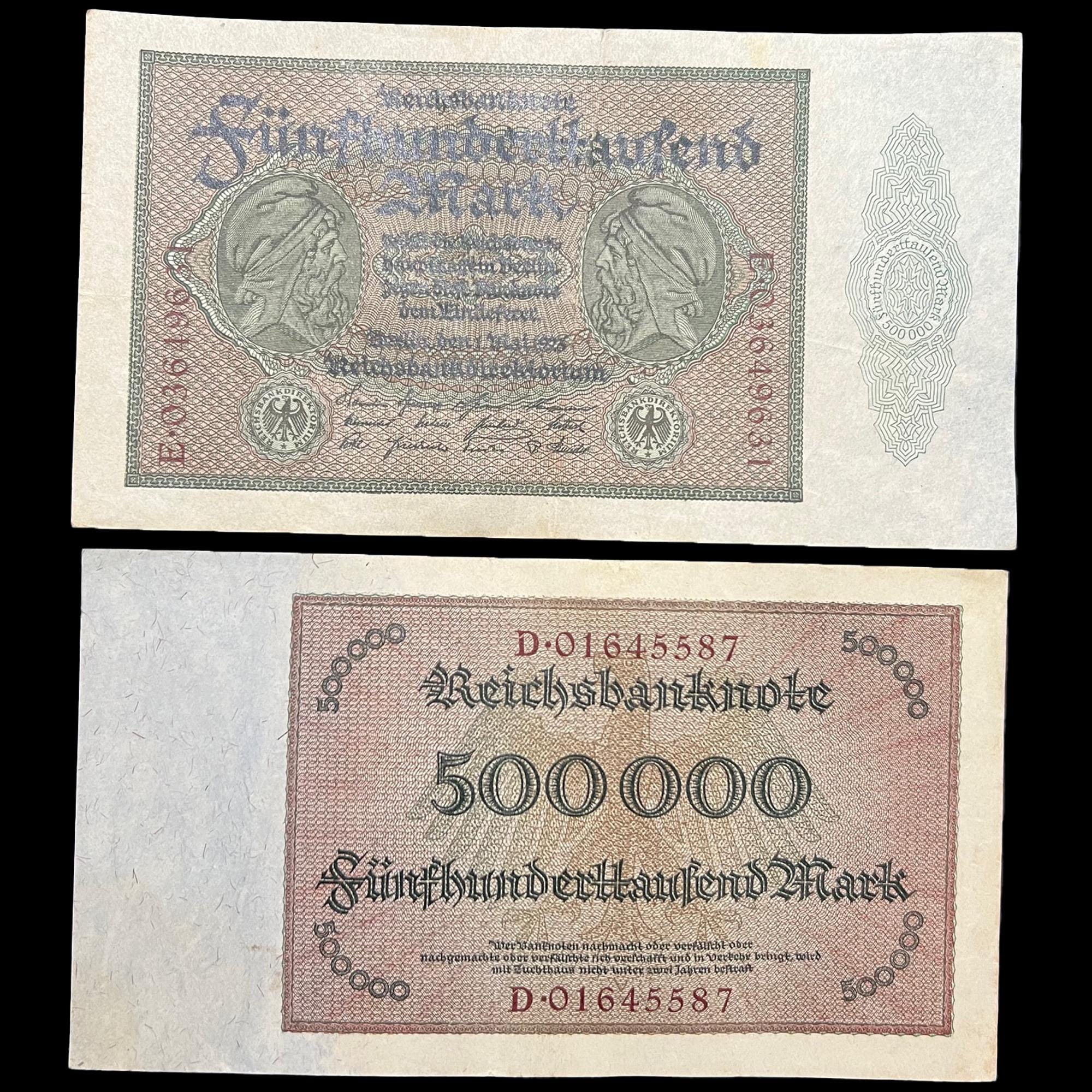 1923年 ドイツマルク紙幣 1923年 ドイツ 50万マルク 第一次世界大戦後 第二次世界大戦前 紙幣