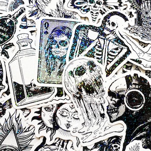 Gothic Horror Sticker Pack of 50 Black and White Ghost Stickers