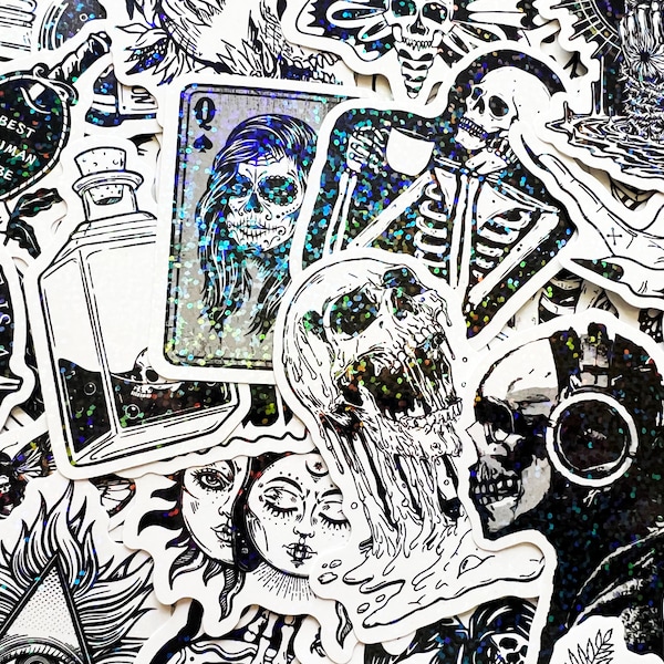 10-100 Cool Holographic & Reflective Sticker Pack Gothic Themes