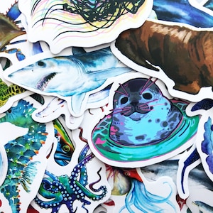 50 Aquatic Marine Ocean Life Stickers Scrapbooking Journal Skin Lot Bulk Decals