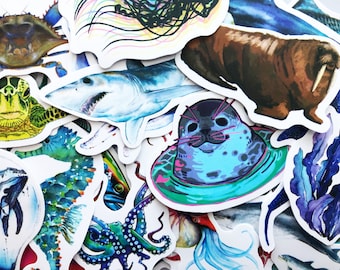 50 Aquatic Marine Ocean Life Stickers Scrapbooking Journal Skin Lot Bulk Decals