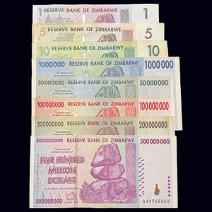 Zimbabwe 8 Banknotes Set 1, 5, 10 dollar & 1 50 100 200 500 Million Dollar Money World Lot