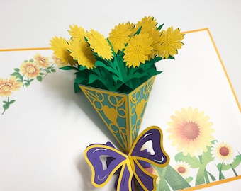 Handmade 3D Pop Up Daisy Sunflower Orchid Wedding Anniversary Women Card #5H