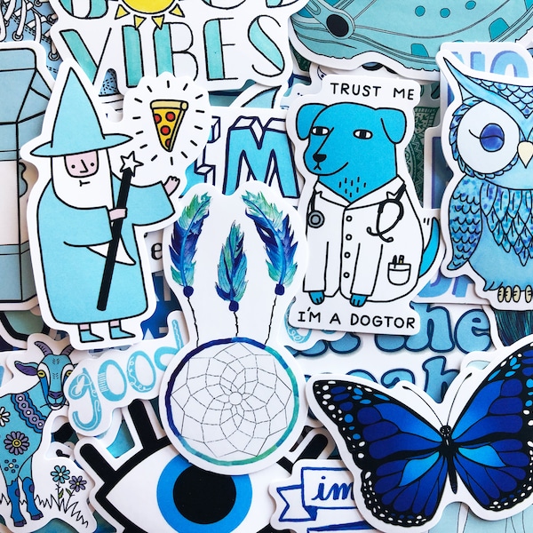 Blue Sticker Pack 10-50 Stickers For Hydroflask Laptop Decals