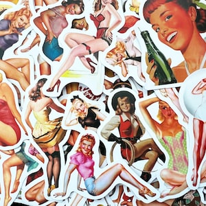 Pack de 50 autocollants rétro pin-up pour femmes à l'ancienne