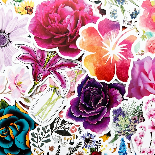 Stickers aquarelle pour ordinateur portable, 100 fleurs dessinées, gourde rose dessinée en vinyle