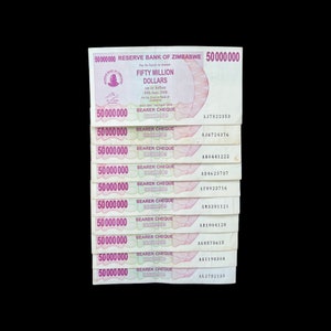 10 Zimbabwe 50 Million Dollar Bearer Cheque Banknotes -Pre Agro Billion