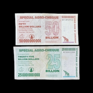 Zimbabwe 50 & 25 Billion Dollar Agro Cheques Bills Banknotes Money -Pre Trillion